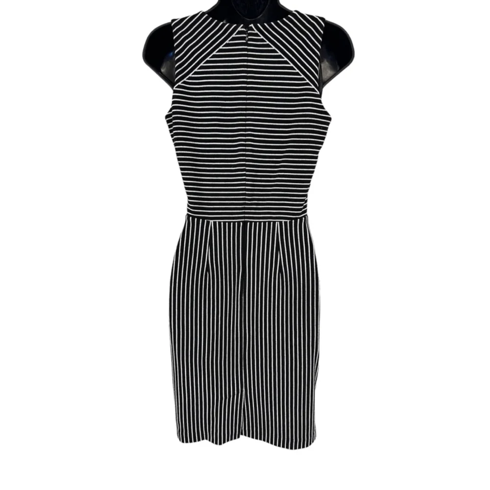 SOLD - Banana Republic Sheath Dress, Sleeveless Black & White Striped, size 2 - Picture 7 of 11
